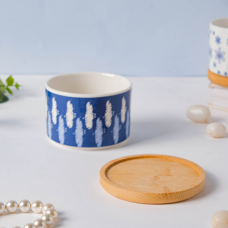 Blue Abstract Japanese Planter And Wooden Coaster - Indoor planters and flower pots | Home decor items