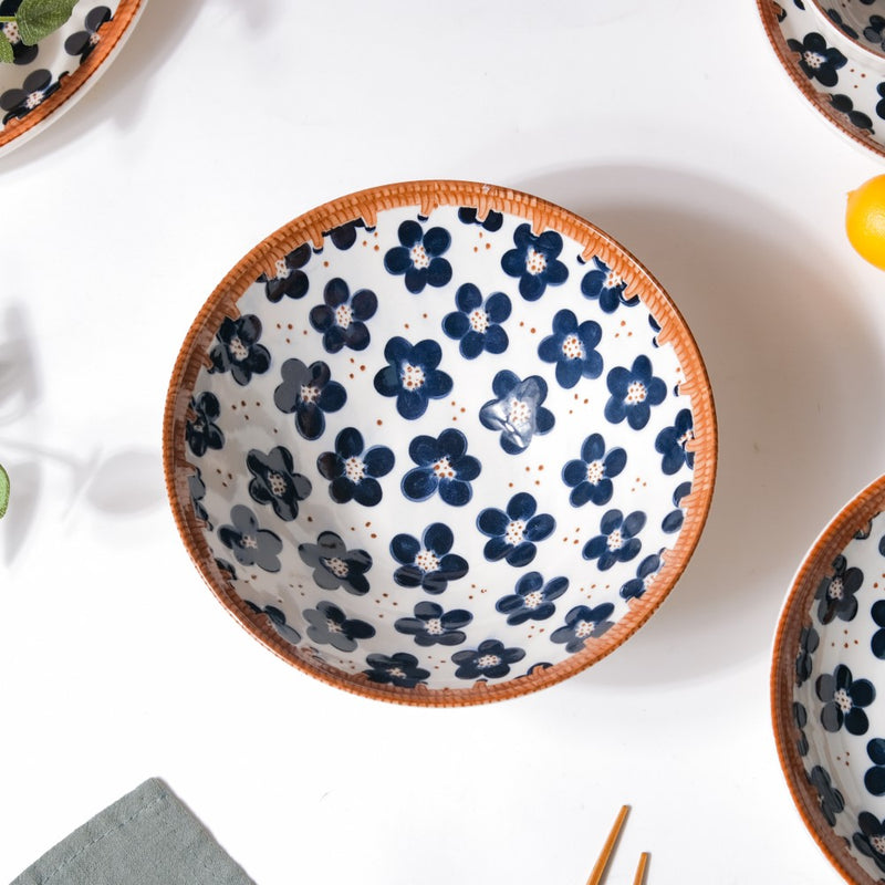 Sylvan Floral Patterned Ceramic Ramen Bowl 8 Inch 750 ml - Soup bowl, ceramic bowl, ramen bowl, serving bowls, salad bowls, noodle bowl | Bowls for dining table & home decor