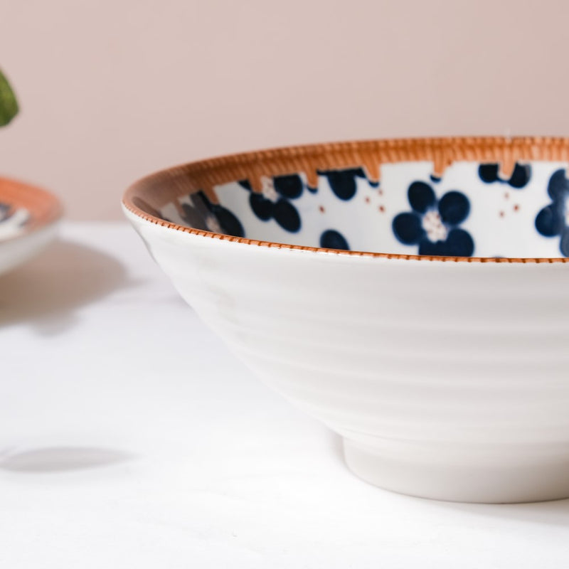 Sylvan Floral Patterned Ceramic Ramen Bowl 8 Inch 750 ml - Soup bowl, ceramic bowl, ramen bowl, serving bowls, salad bowls, noodle bowl | Bowls for dining table & home decor