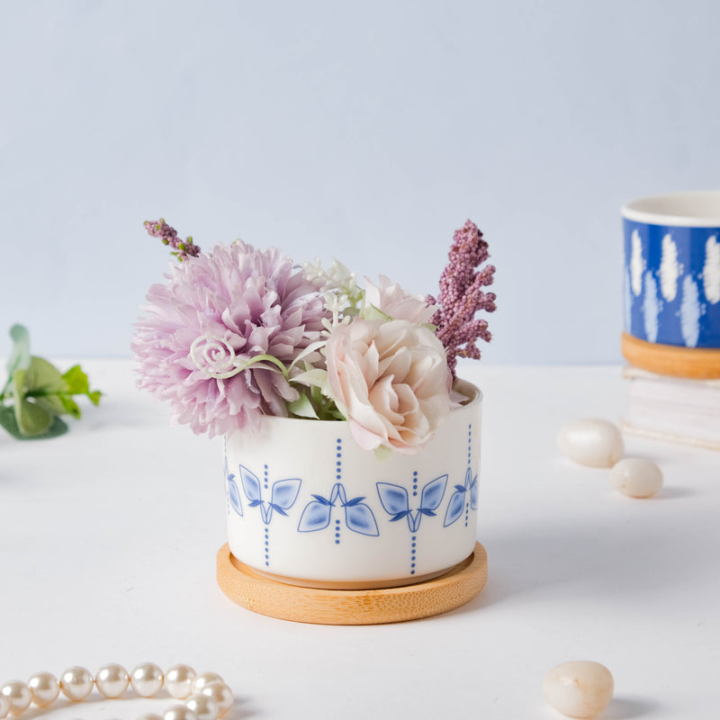 Blue Dragonfly Japanese Planter With Wooden Coaster - Indoor planters and flower pots | Home decor items