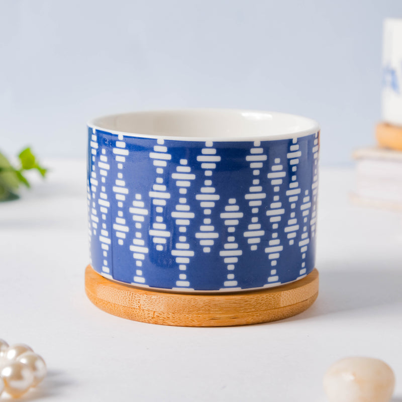 Blue Curtain Printed White Pattern Planter With Coaster - Indoor planters and flower pots | Home decor items