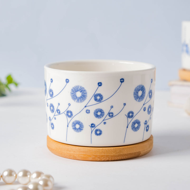 Blue Aster Japanese Planter With Wooden Coaster - Indoor planters and flower pots | Home decor items