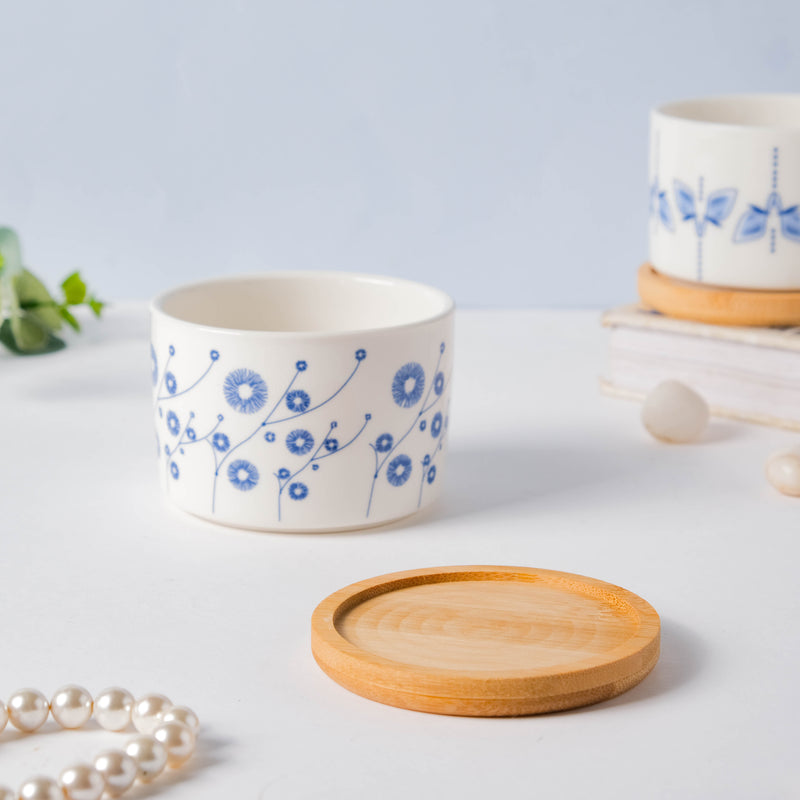 Blue Aster Japanese Planter With Wooden Coaster - Indoor planters and flower pots | Home decor items