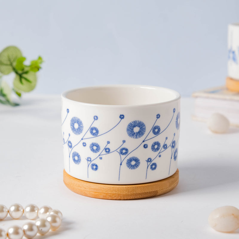 Blue Aster Japanese Planter With Wooden Coaster - Indoor planters and flower pots | Home decor items