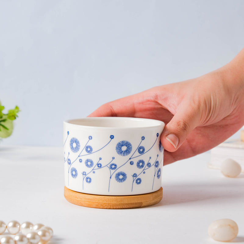 Blue Aster Japanese Planter With Wooden Coaster - Indoor planters and flower pots | Home decor items