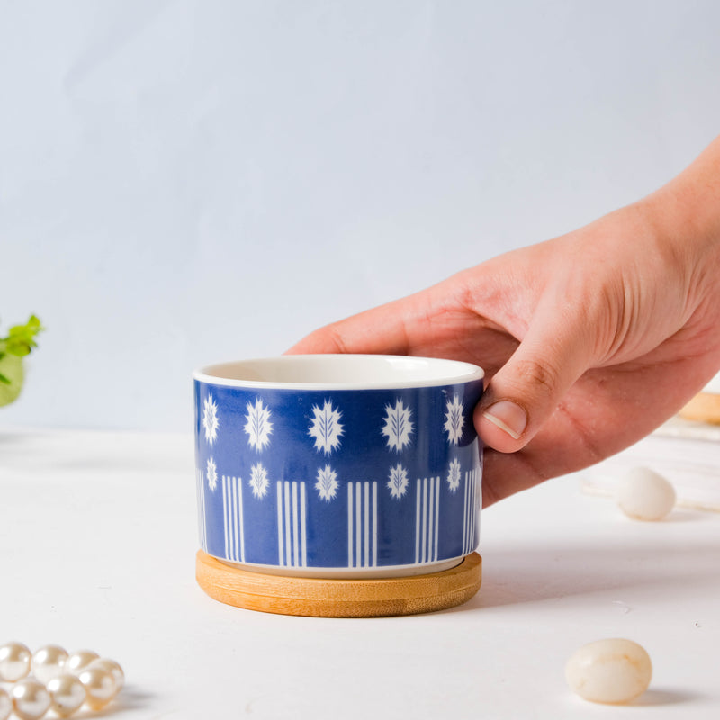 Blue Leaf Japanese Planter And Wooden Coaster - Indoor planters and flower pots | Home decor items