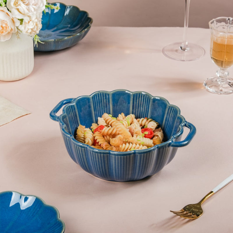 Ocean Serving Bowl with Handle Blue 600ml - Bowl, ceramic bowl, serving bowls, noodle bowl, salad bowls, bowl for snacks, baking bowls, large serving bowl, bowl with handle | Bowls for dining table & home decor