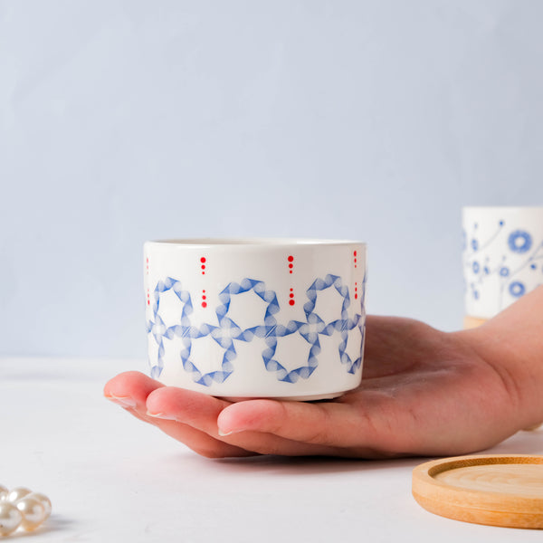 Blue Floral Japanese Planter And Wooden Coaster