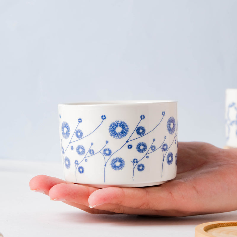 Blue Aster Japanese Planter With Wooden Coaster - Indoor planters and flower pots | Home decor items