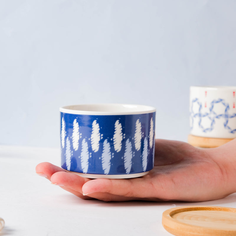 Blue Abstract Japanese Planter And Wooden Coaster - Indoor planters and flower pots | Home decor items