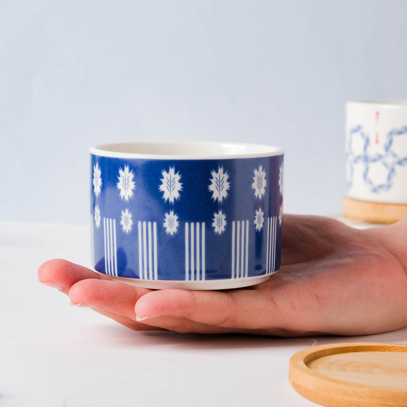 Blue Leaf Japanese Planter And Wooden Coaster - Indoor planters and flower pots | Home decor items