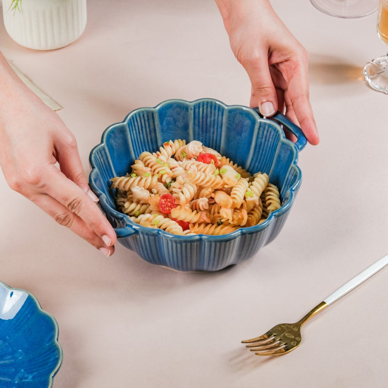 Ocean Serving Bowl with Handle Blue 600ml - Bowl, ceramic bowl, serving bowls, noodle bowl, salad bowls, bowl for snacks, baking bowls, large serving bowl, bowl with handle | Bowls for dining table & home decor