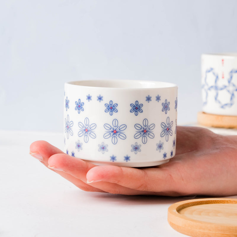 Blue Snowflake Japanese Planter And Wooden Coaster - Indoor planters and flower pots | Home decor items