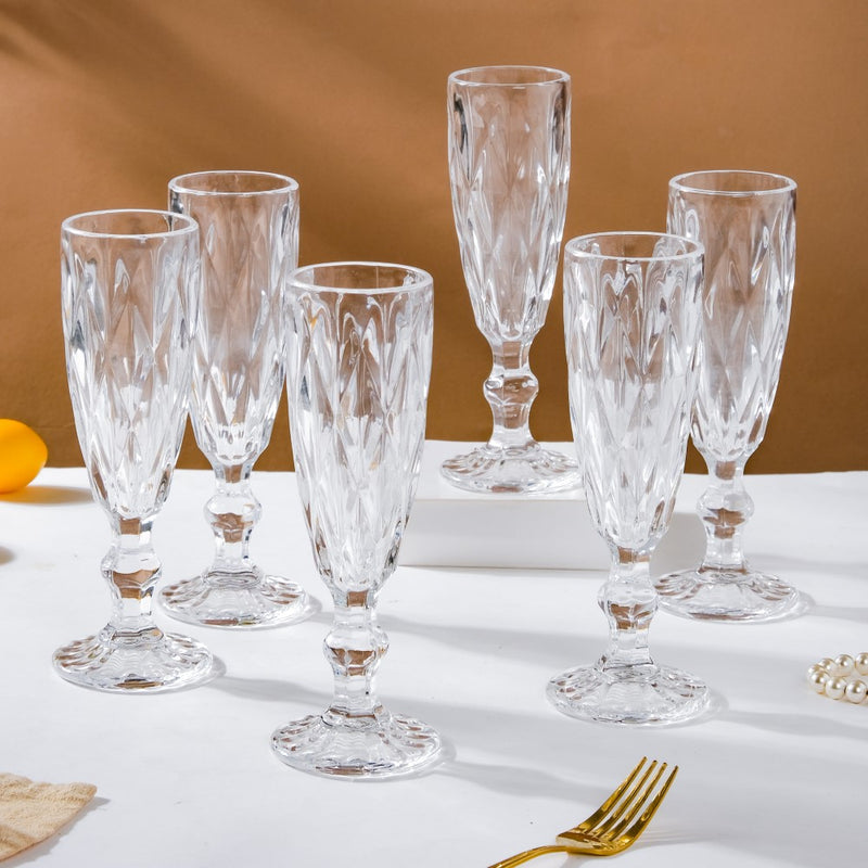 Crystal Textured Champagne Glass Transparent Set Of 6 150 ml