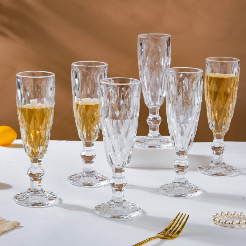 Crystal Textured Champagne Glass Transparent Set Of 6 150 ml