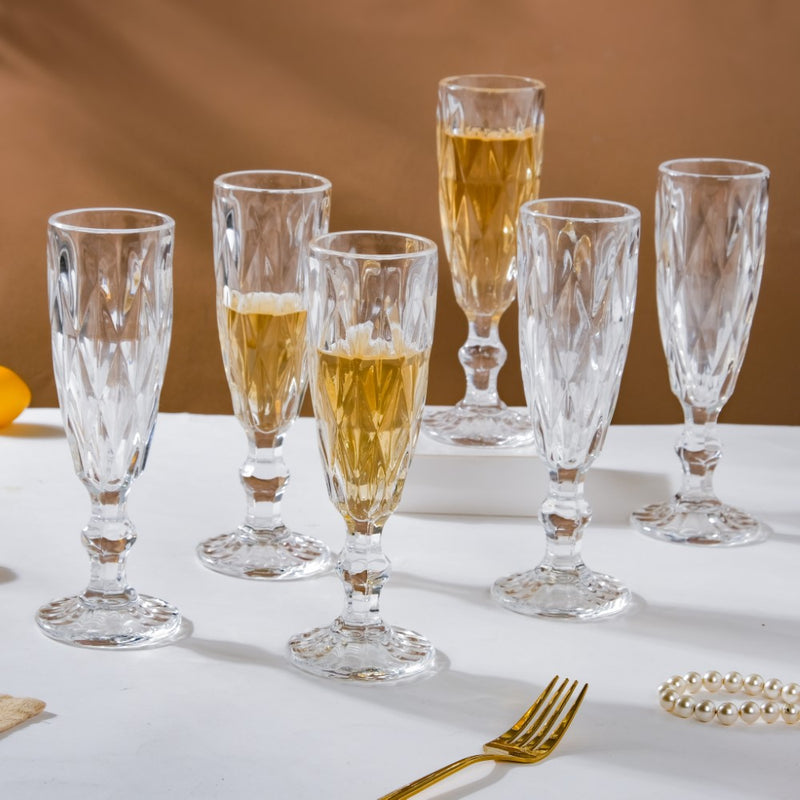 Crystal Textured Champagne Glass Transparent Set Of 6 150 ml