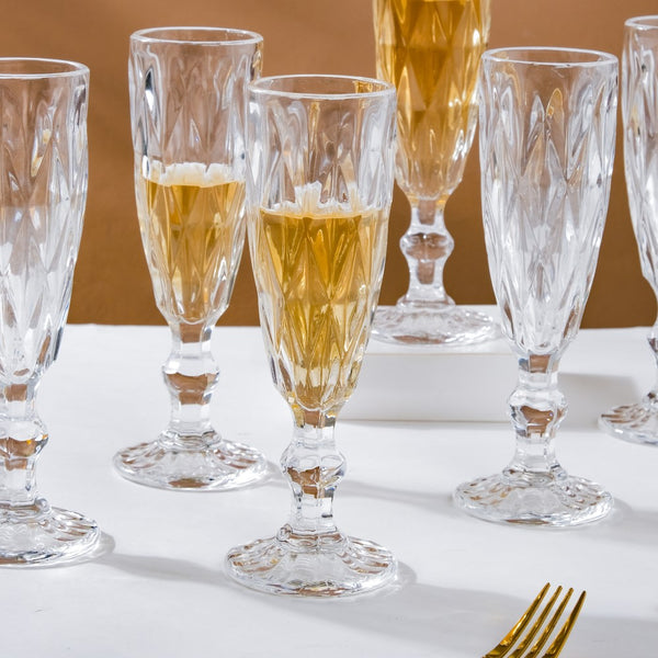 Crystal Textured Champagne Glass Transparent Set Of 6 150 ml