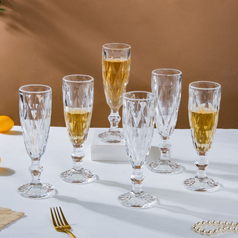 Crystal Textured Champagne Glass Transparent Set Of 6 150 ml