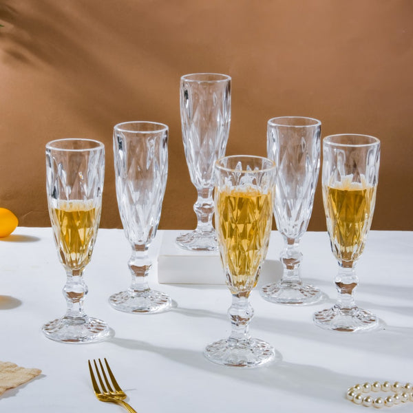 Crystal Textured Champagne Glass Transparent Set Of 6 150 ml