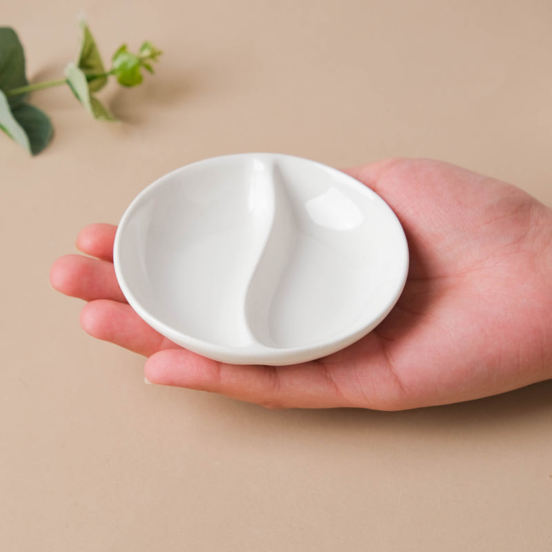 Serena Lily White Ceramic 2 Section Dip Bowl - Bowls, section bowls, fancy serving bowls, small serving bowls | Bowls for dining table & home decorsmall plates