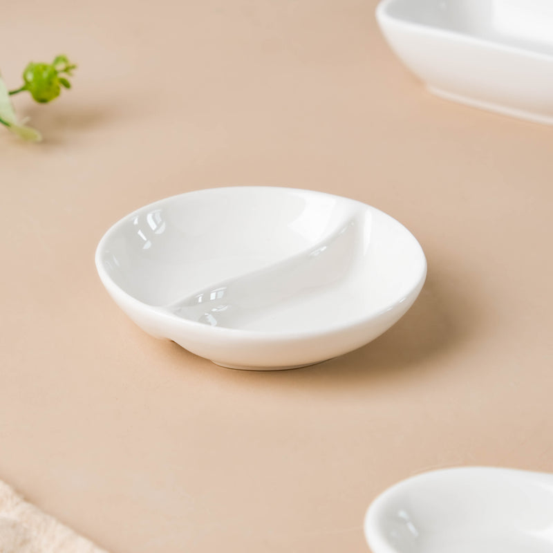 Serena Lily White Ceramic 2 Section Dip Bowl - Bowls, section bowls, fancy serving bowls, small serving bowls | Bowls for dining table & home decorsmall plates