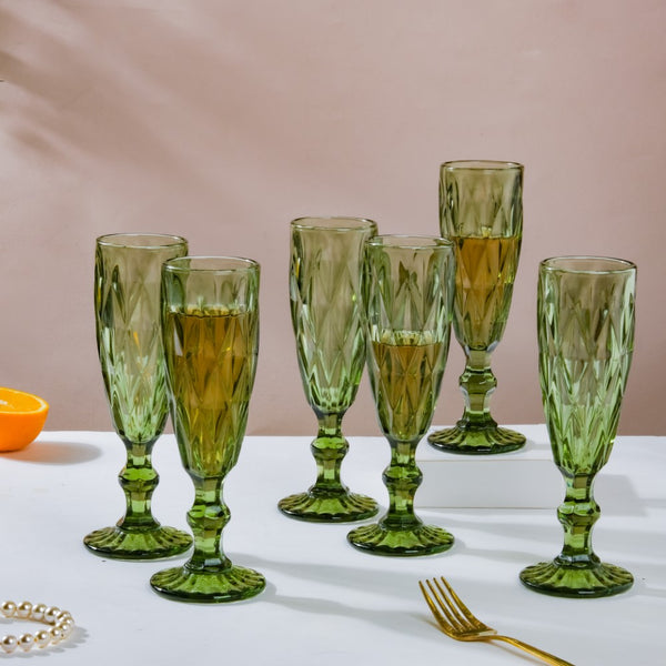 Crystal Textured Champagne Glass Green Set Of 6 150 ml