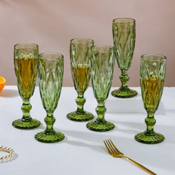 Crystal Textured Champagne Glass Green Set Of 6 150 ml