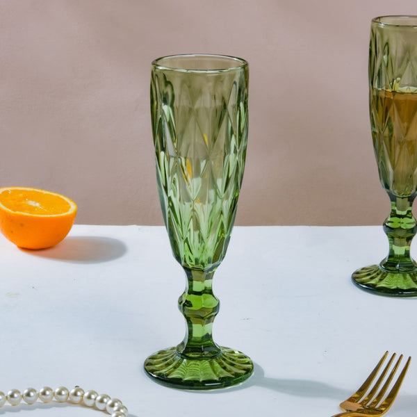 Crystal Textured Champagne Glass Green Set Of 6 150 ml