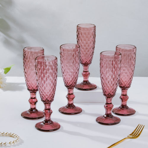 Textured Luxe Champagne Glass Purple Set Of 6 150 ml
