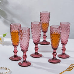 Textured Luxe Champagne Glass Purple Set Of 6 150 ml