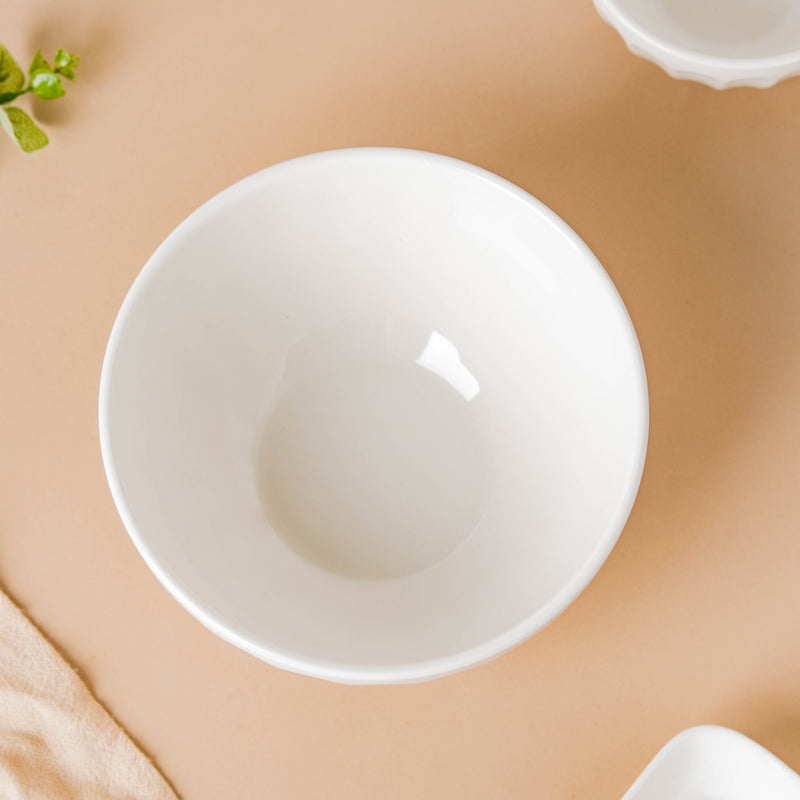 Serena Pearly White Ribbed Serving Bowl 6.5 Inch 900 ml - Bowl, ceramic bowl, serving bowls, noodle bowl, salad bowls, bowl for snacks, large serving bowl | Bowls for dining table & home decor