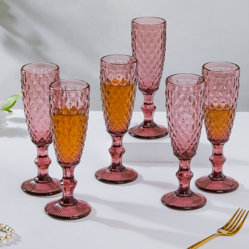 Textured Luxe Champagne Glass Purple Set Of 6 150 ml