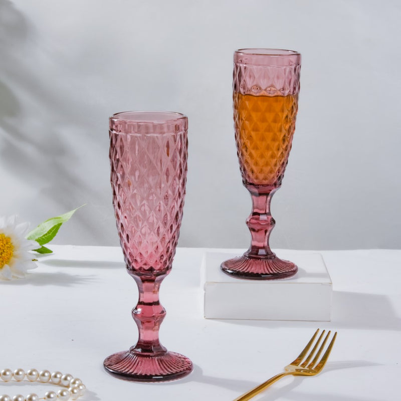 Textured Luxe Champagne Glass Purple Set Of 6 150 ml