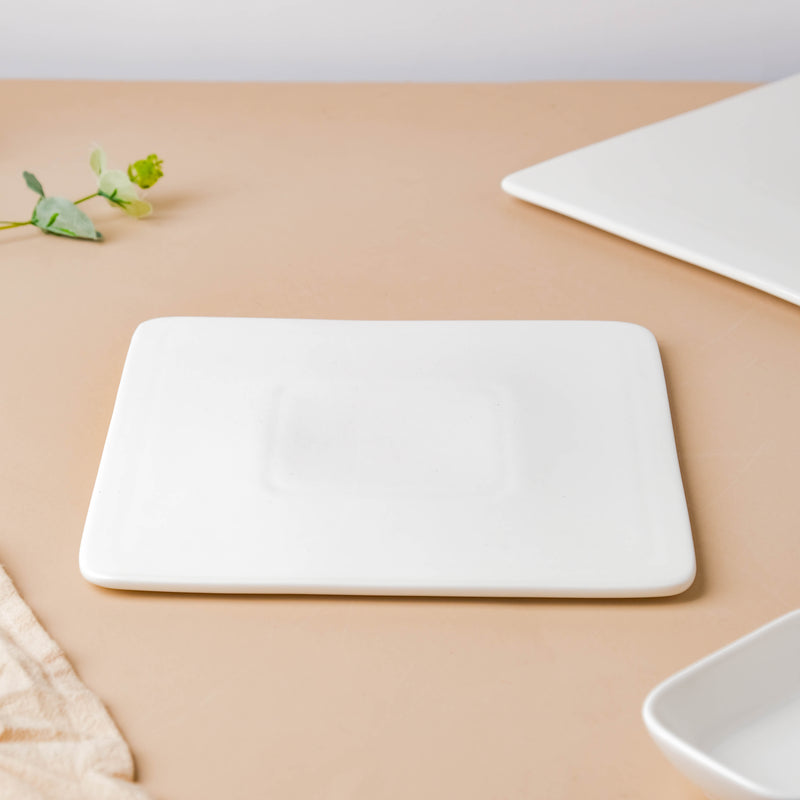 Serena Snowy White Square Platter Small - Ceramic platter, serving platter, fruit platter | Plates for dining table & home decor