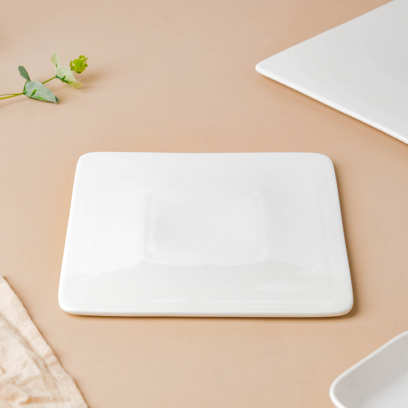 Serena Snowy White Square Platter Small - Ceramic platter, serving platter, fruit platter | Plates for dining table & home decor