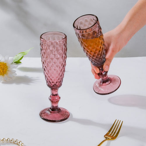 Textured Luxe Champagne Glass Purple Set Of 6 150 ml