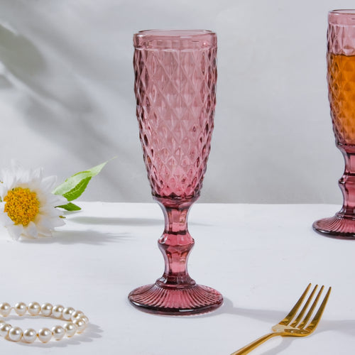 Textured Luxe Champagne Glass Purple Set Of 6 150 ml