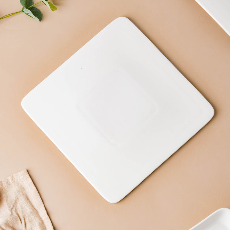 Serena Snowy White Square Platter Small - Ceramic platter, serving platter, fruit platter | Plates for dining table & home decor