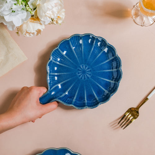 Ocean Plate With Handle Blue - Ceramic platter, serving platter, fruit platter | Plates for dining table & home decor