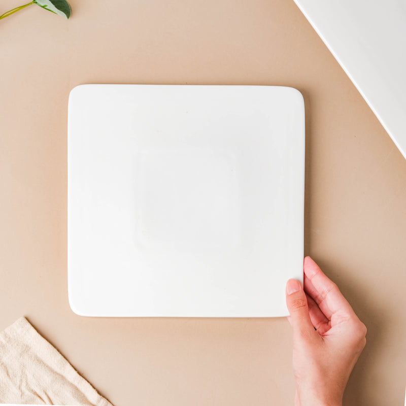 Serena Snowy White Square Platter Small - Ceramic platter, serving platter, fruit platter | Plates for dining table & home decor