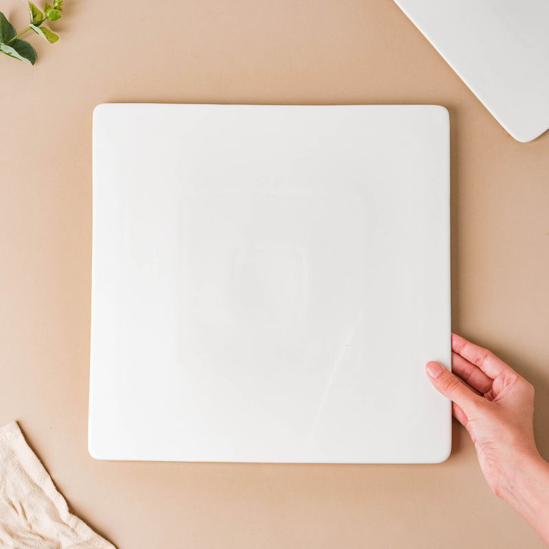 Serena Snowy White Square Platter Large - Ceramic platter, serving platter, fruit platter | Plates for dining table & home decor