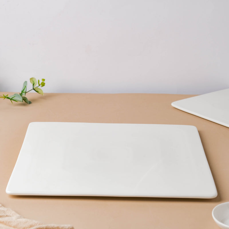 Serena Snowy White Square Platter Large - Ceramic platter, serving platter, fruit platter | Plates for dining table & home decor