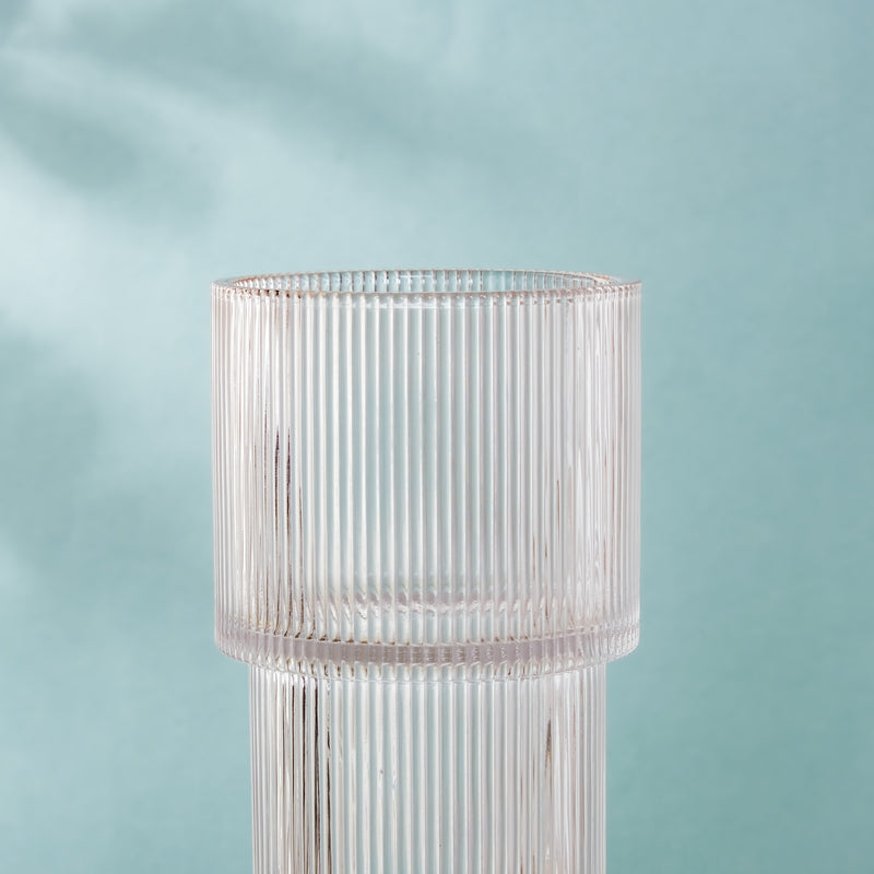 Contemporary Ribbed Textured Glass Flower Vase - Glass flower vase for home decor, office and gifting | Home decoration items
