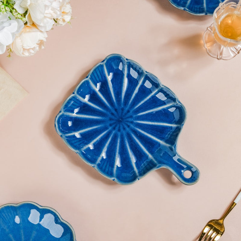 Ocean Square Dish with Handle Blue - Ceramic platter, serving platter, fruit platter | Plates for dining table & home decor