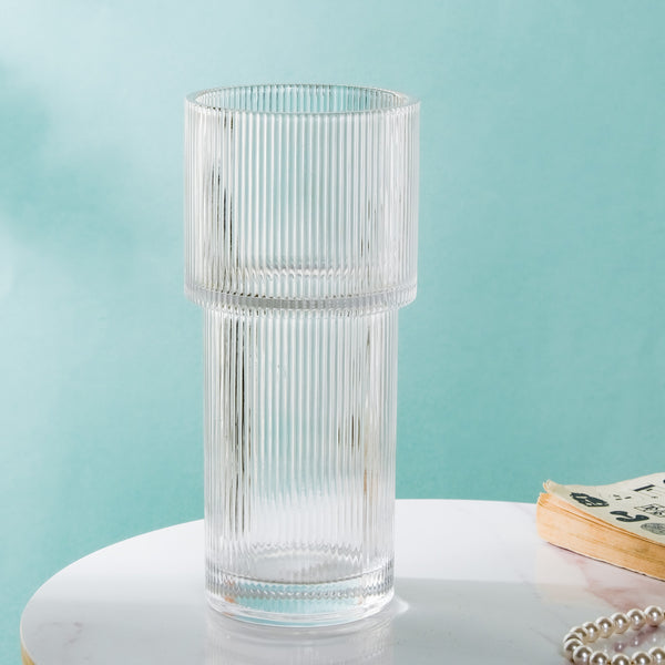 Contemporary Ribbed Textured Glass Flower Vase - Glass flower vase for home decor, office and gifting | Home decoration items