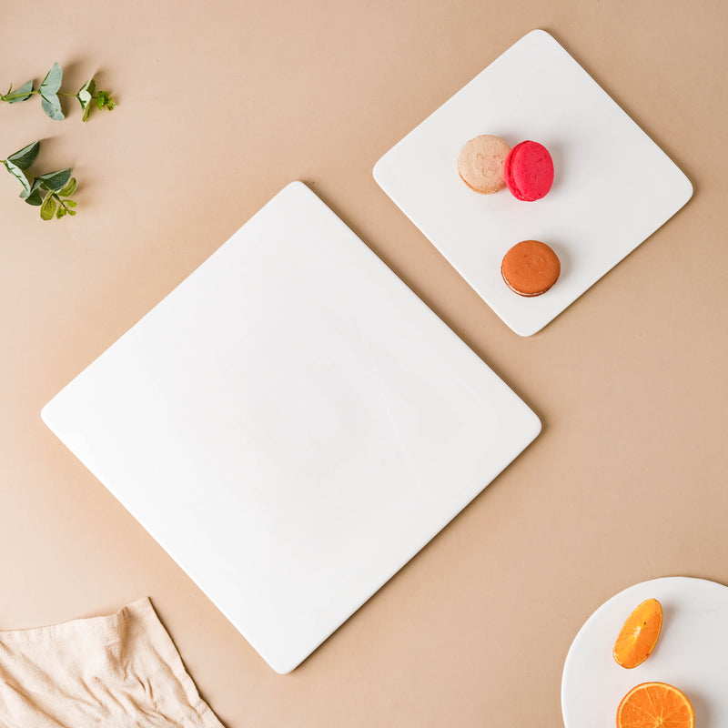 Serena Snowy White Square Platter Small - Ceramic platter, serving platter, fruit platter | Plates for dining table & home decor