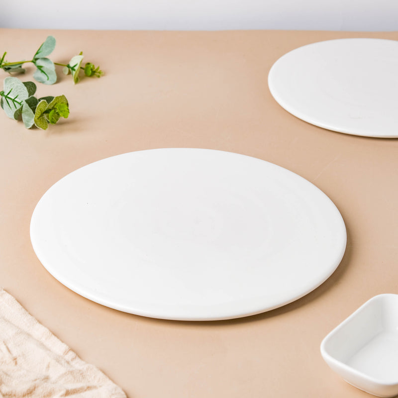 Serena Snowy White Round Platter Medium - Ceramic platter, serving platter, fruit platter | Plates for dining table & home decor