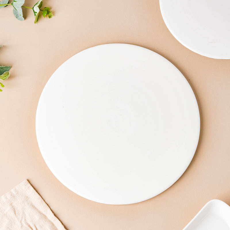 Serena Snowy White Round Platter Medium - Ceramic platter, serving platter, fruit platter | Plates for dining table & home decor