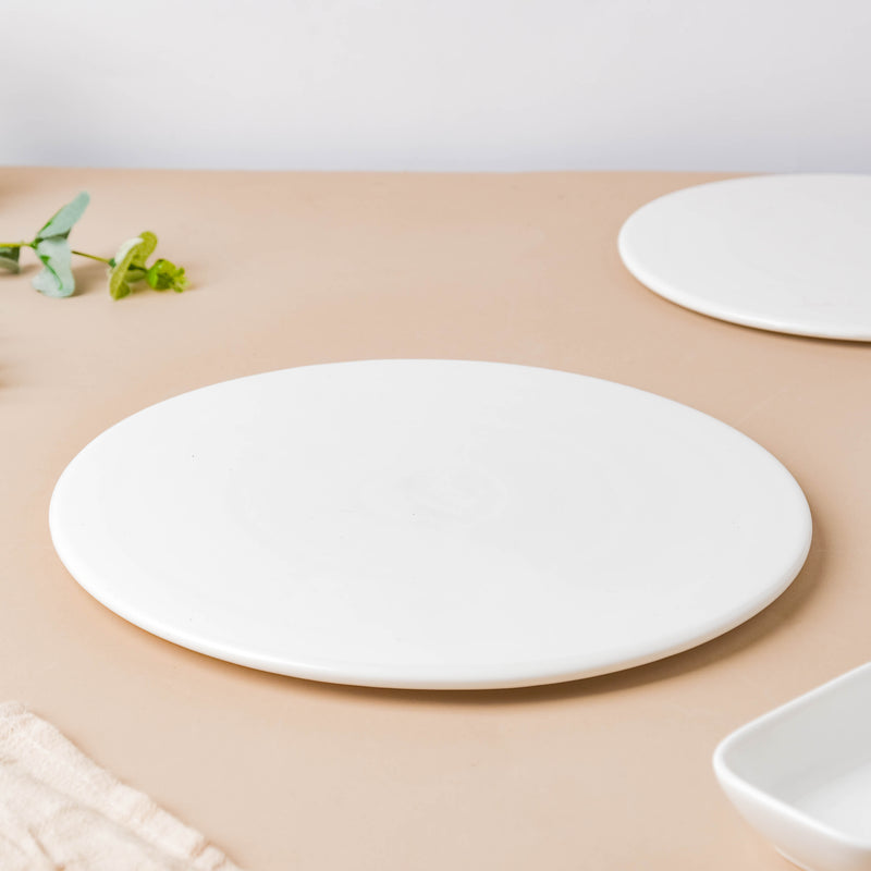 Serena Snowy White Round Platter Medium - Ceramic platter, serving platter, fruit platter | Plates for dining table & home decor