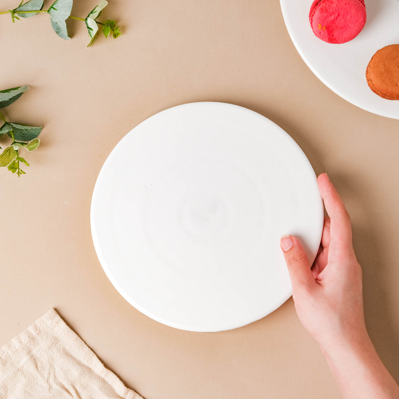 Serena Snowy White Round Platter Small - Ceramic platter, serving platter, fruit platter | Plates for dining table & home decor